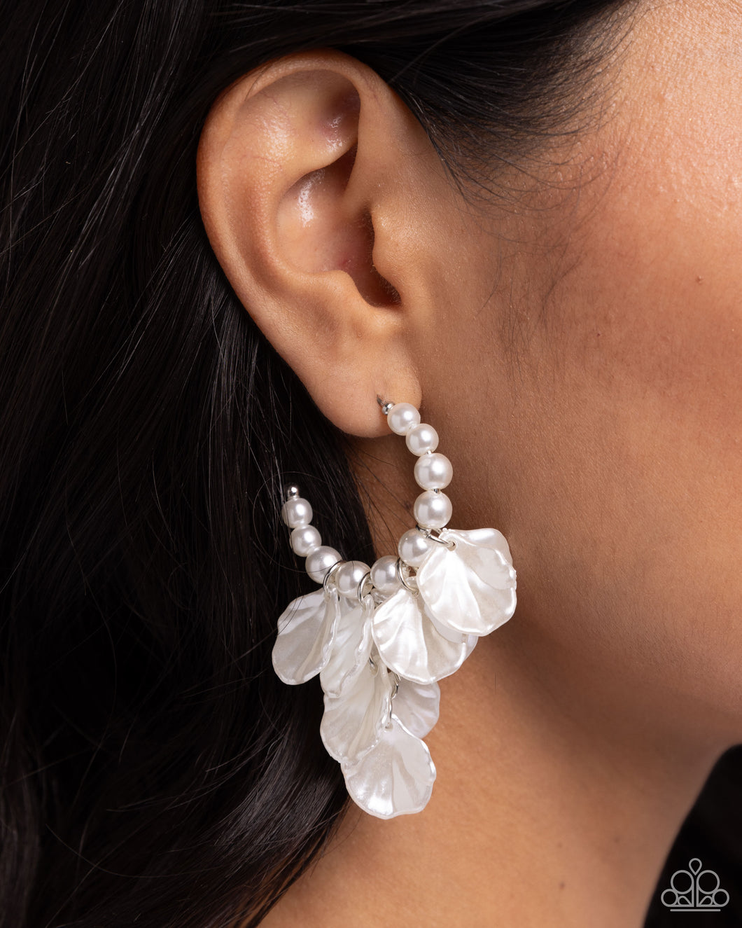 Paparazzi - Frilly Feature - White Earrings