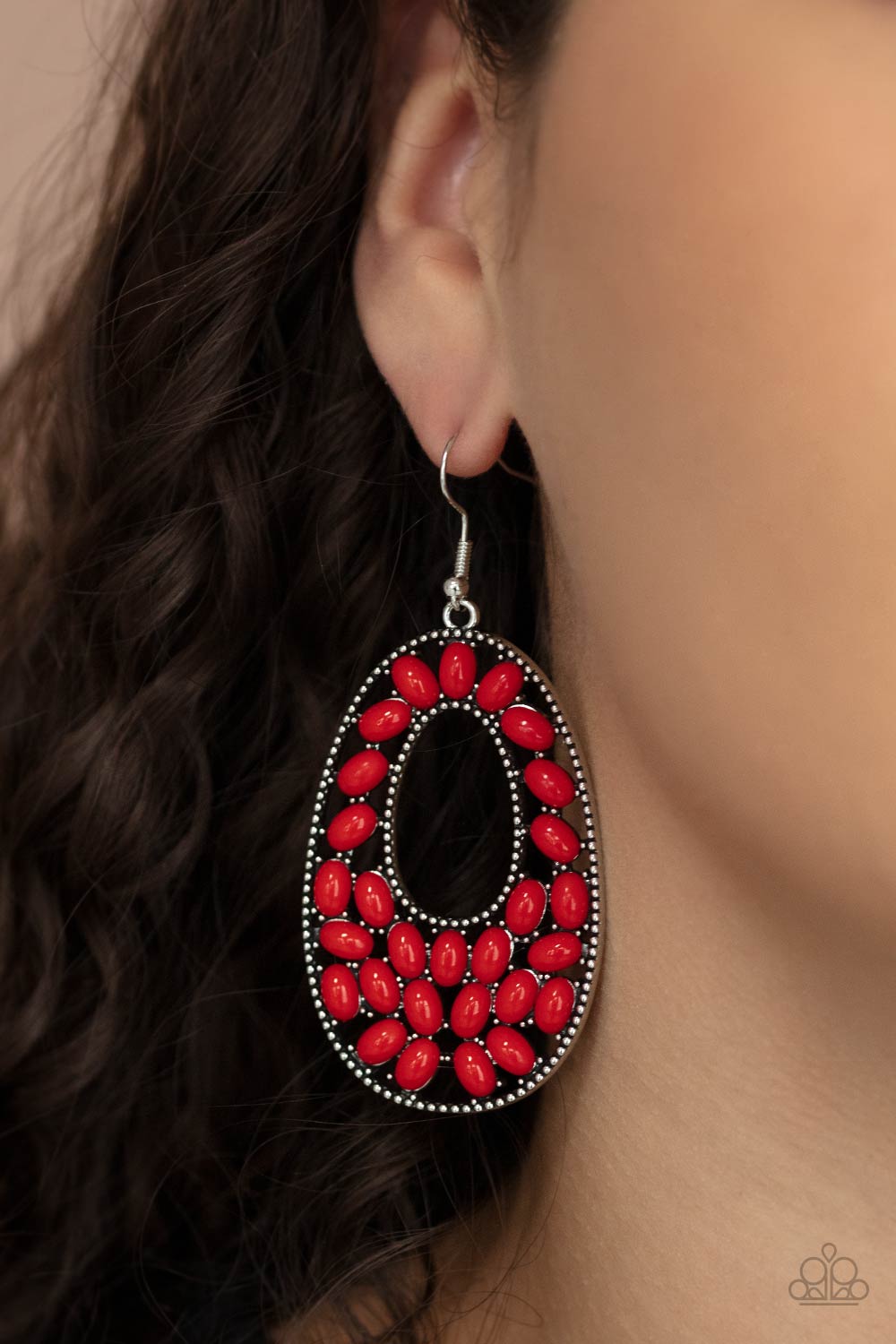 Paparazzi - Beaded Shores - Red Earrings