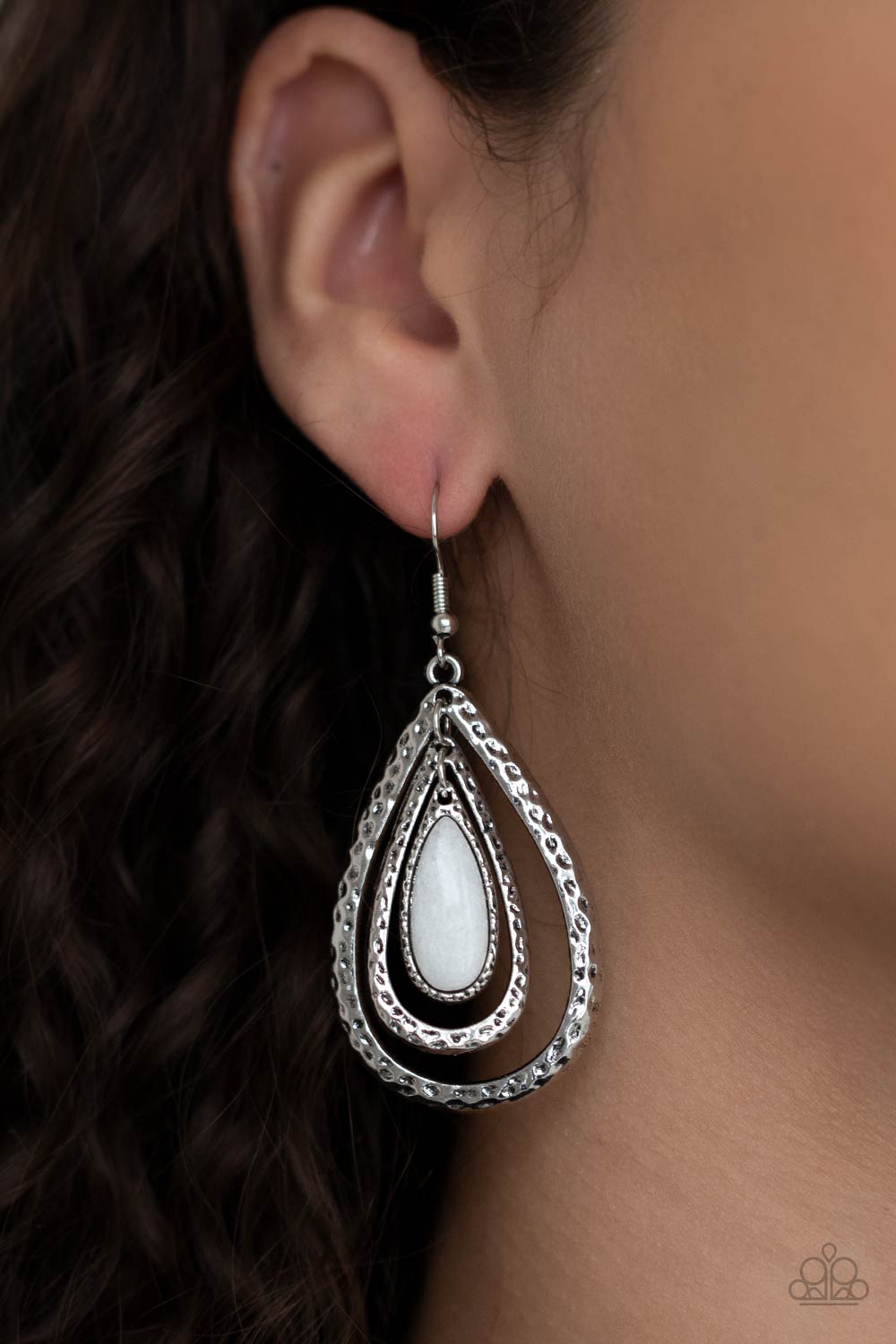 Paparazzi - Teardrop Torrent - White Earrings