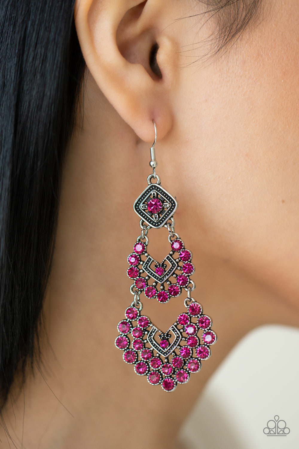 Paparazzi - All For The GLAM - Pink Earring