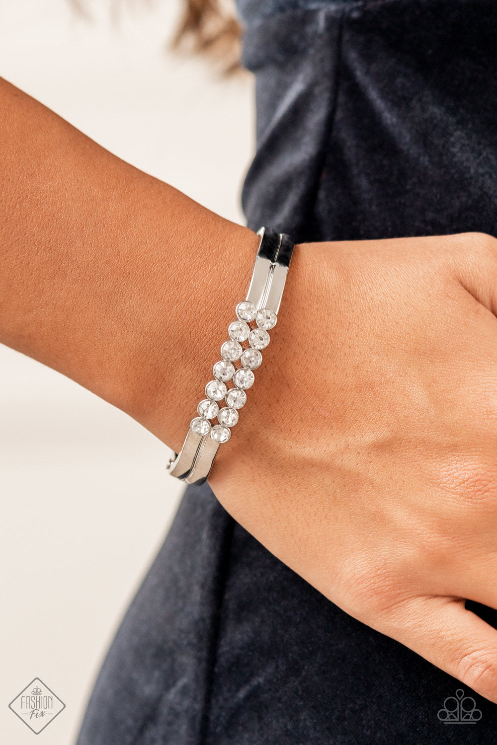 Paparazzi - Doubled Down Dazzle - White Bracelet