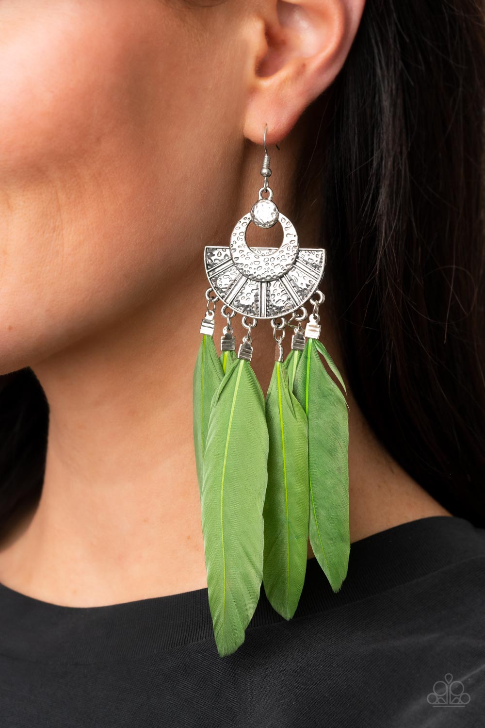 Paparazzi - Plume Paradise - Green Earrings