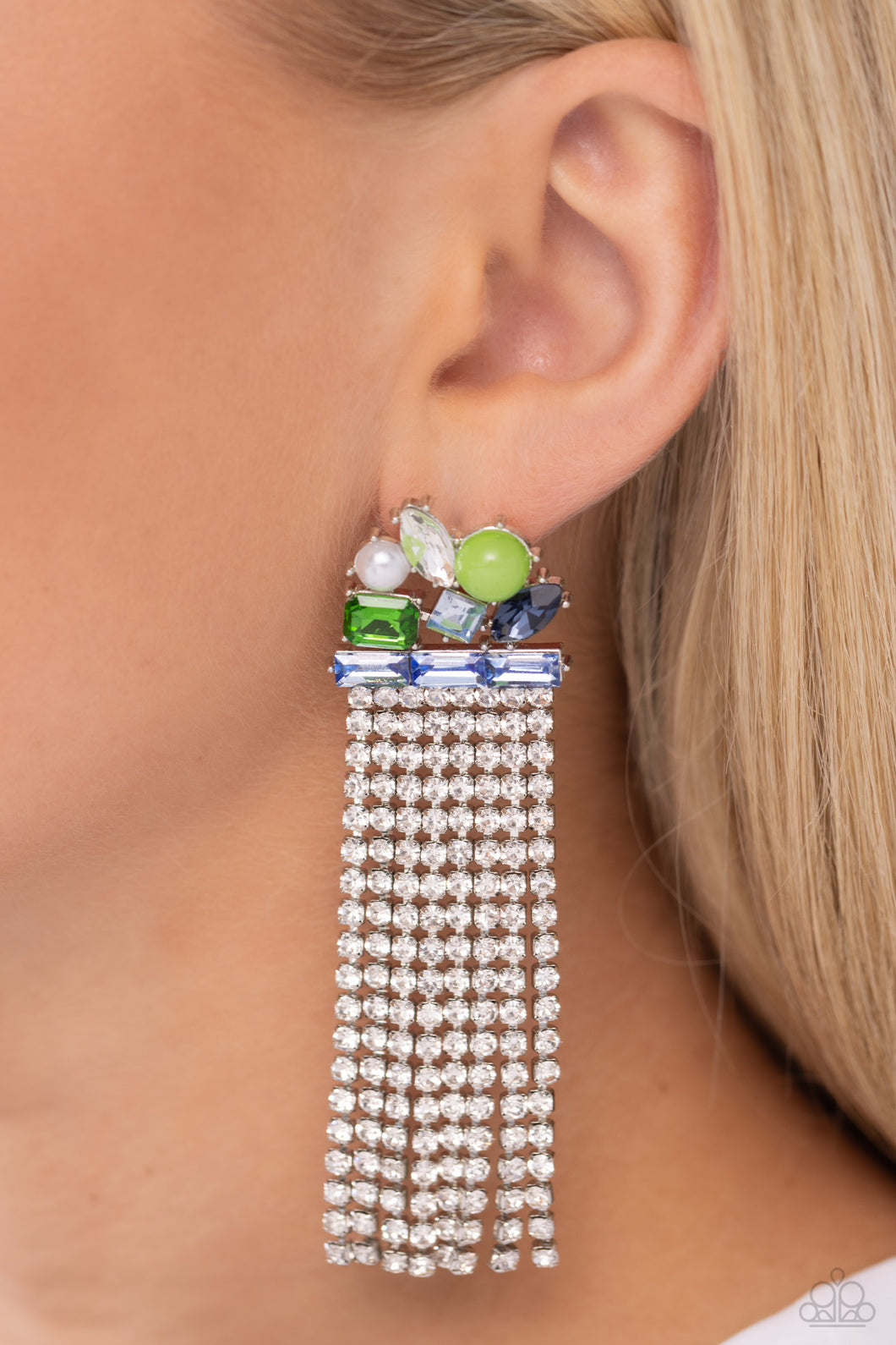 Paparazzi - Horizontal Hallmark - Blue Earrings